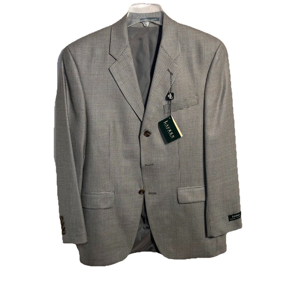 Ralph Lauren Sport Coat 38R Silk Wool Houndstooth Gray Blazer NEW
